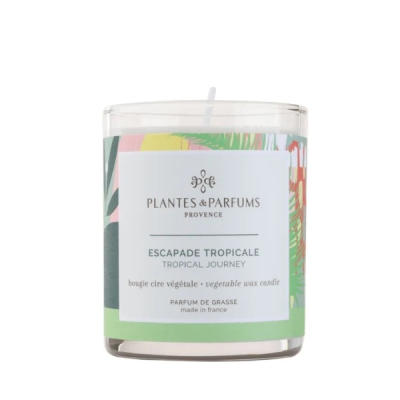 Perfumed Candle - Tropical Journey - Let yourself be tempted by a Tropical Journey. The acidity of Citrus Zest reveals the fruity and exotic notes of Carambola, Papaya and Mango Pulp to instantly.

Our candles are hand poured in our workshops, made from 100% soy wax without paraffin and 100% natural cotton wicks.

Made in Provence.
Combustion time of about 40 hours.

Olfactory Pyramid

pyramide olfactive

Head: Blackcurrant, Star Fruit, Citrus Zests
Heart: Papaya Nectar, Jackfruit, Lotus
Base: Manguo Pulp, Sandalwood, Musk

A Natural & Artisanal Candle

Plantes & Parfums manufactures its candles according to a respectful and artisanal method of craftsmanship.?Each of our scented candles has its own character, with one never quite alike another.

The wax we use in our creations is 100% soy wax and rigorously selected for its quality of combustion and diffusion. It is firstly heated, then carefully mixed and combined with Grasse perfumes.

Each candle is then hand-filled one by one. The wicks, braided in natural, lead-free cotton, are then placed at the bottom of the candle glass.